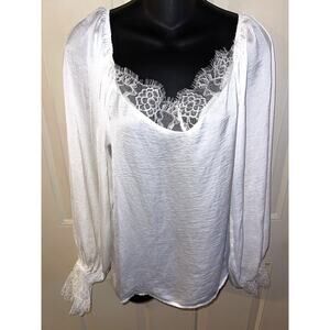 Johnny Becca NWT White Gauzy Off Shoulder Top Eyelash Lace Trim Medium